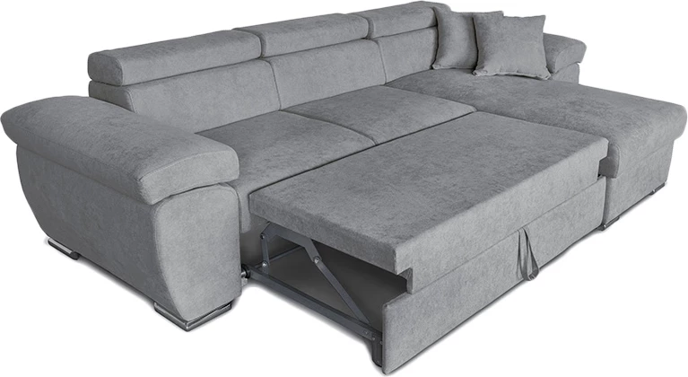 Divan qoshe me shtrat, i kthyeshëm, ngjyrë gri, Comy, 286x160x75-90cm