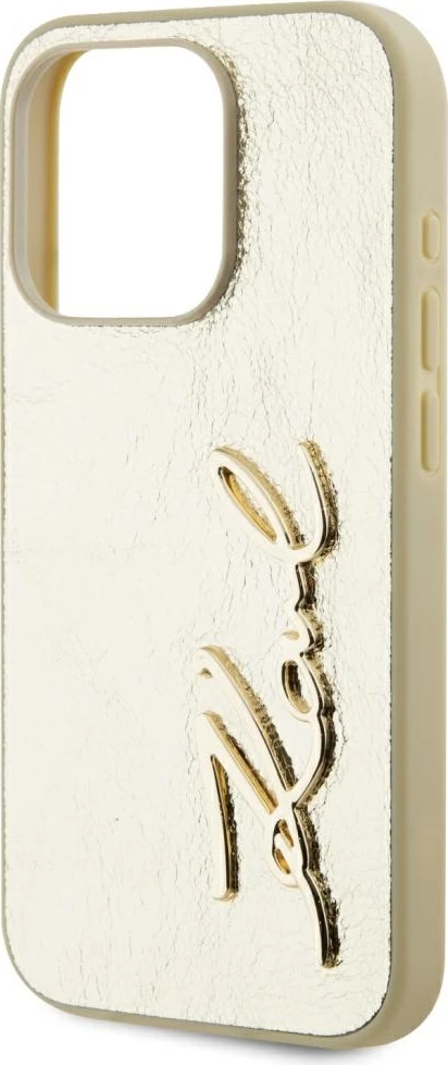 Mbështjellës Karl Lagerfeld Wrinkled Metal Signature për iPhone 15 Pro Max, Gold