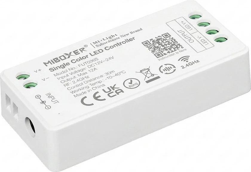 Kontroller LED Miboxer Matter 2in1, Single Color/Dual White CCT, DC 12/24V, WiFi + 2.4GHz, i bardhë