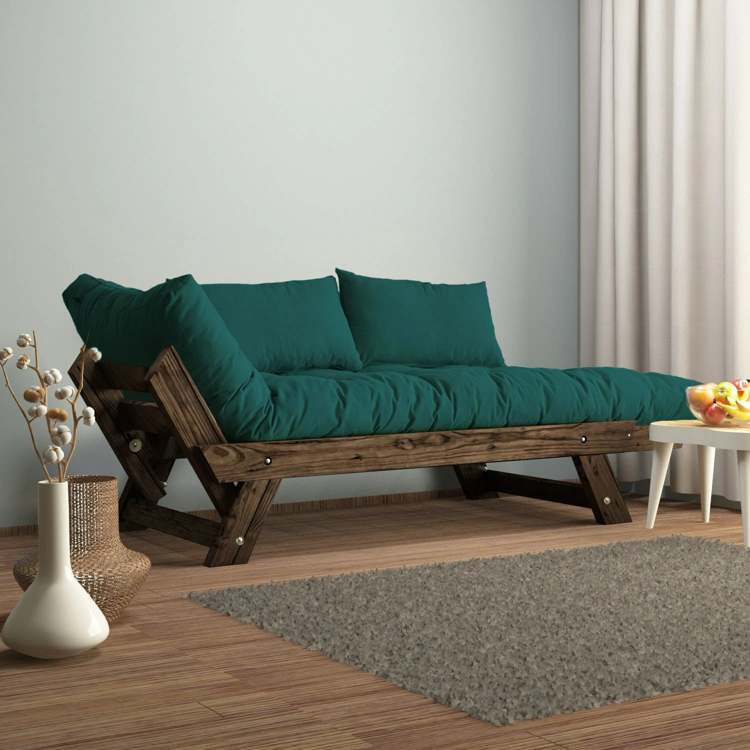 Divan kopshti dy vendësh, Skye Decor, ngjyrë arre dhe jeshile petrol, CPT8116-210