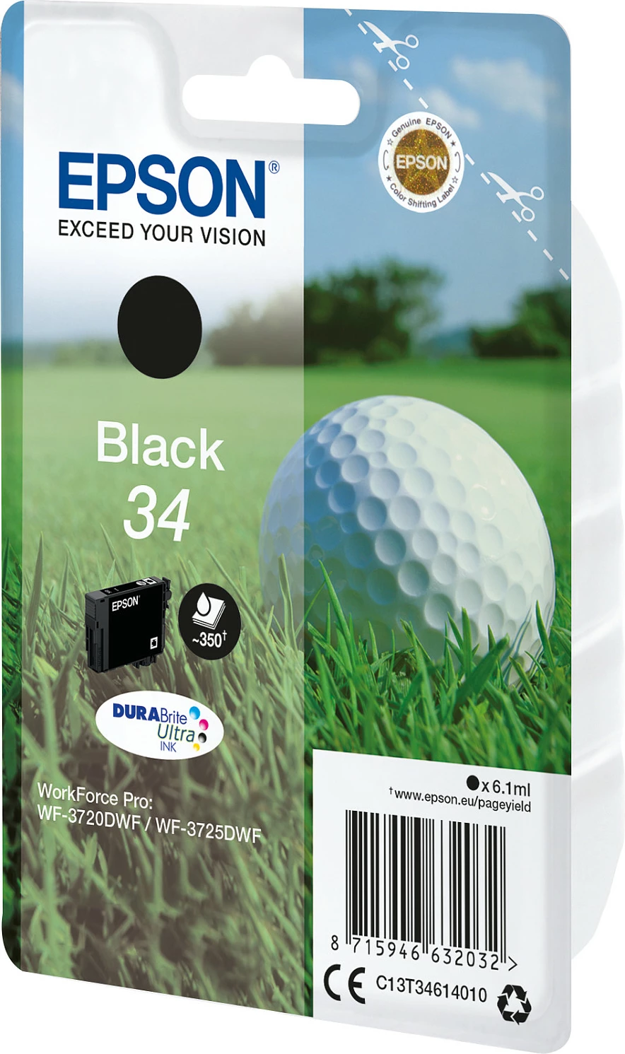 Toner Epson Golf ball Singlepack Black 34 DURABrite Ultra Ink, 6.1ml, për WorkForce Pro WF-3725DWF/WF-3720DWF
