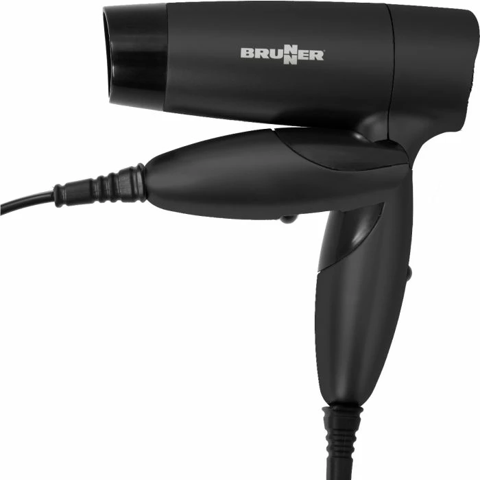 Tharëse flokësh BRUNNER Sciroque 2.0 800W 230V/110V me dorezë të palosshme, çantë ruajtjeje, e zezë