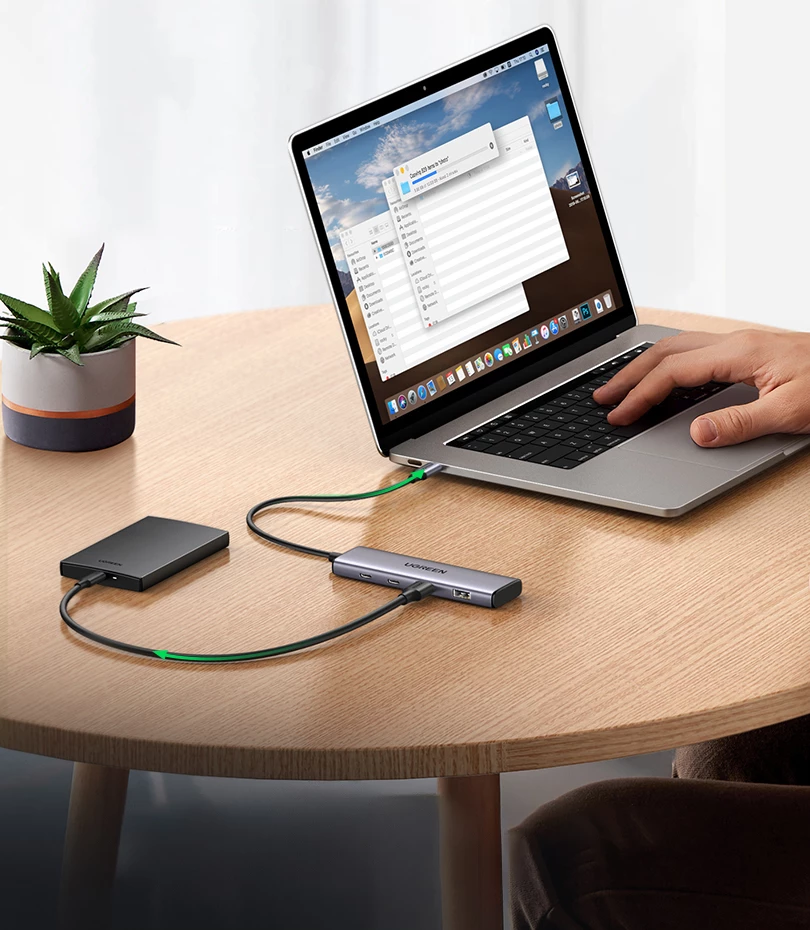 HUB USB-C Ugreen CM473, 2x USB-A, 2x USB-C, 20 cm, Gri