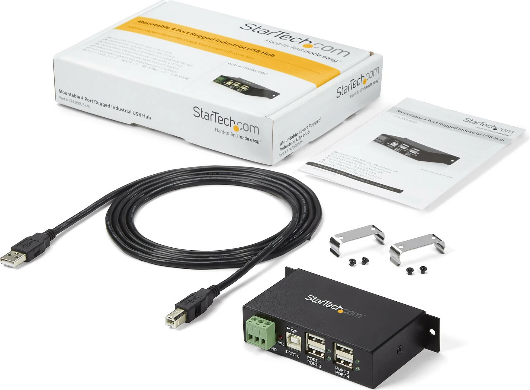 USB Hub industrial StarTech ST4200USBM, 4 porta USB 2.0, montim DIN Rail, 480 Mbit/s, zi