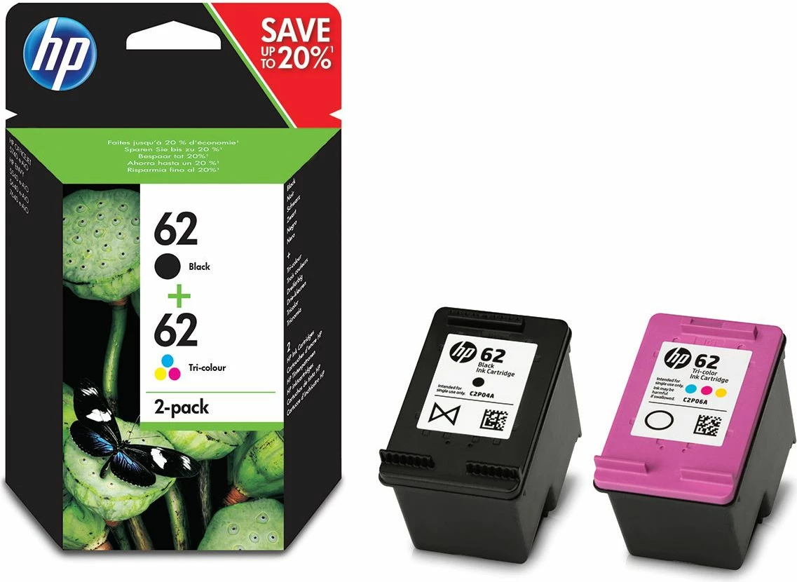 Kartrixh boje HP 9J71AE#301 (HP 62) origjinal 2-pack, e zezë + me ngjyra