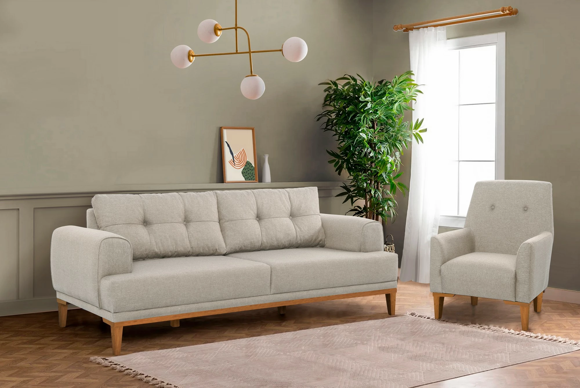 Set divanësh Atelier del Sofa, Vina, krem, këmbë druri Atlantic Pine