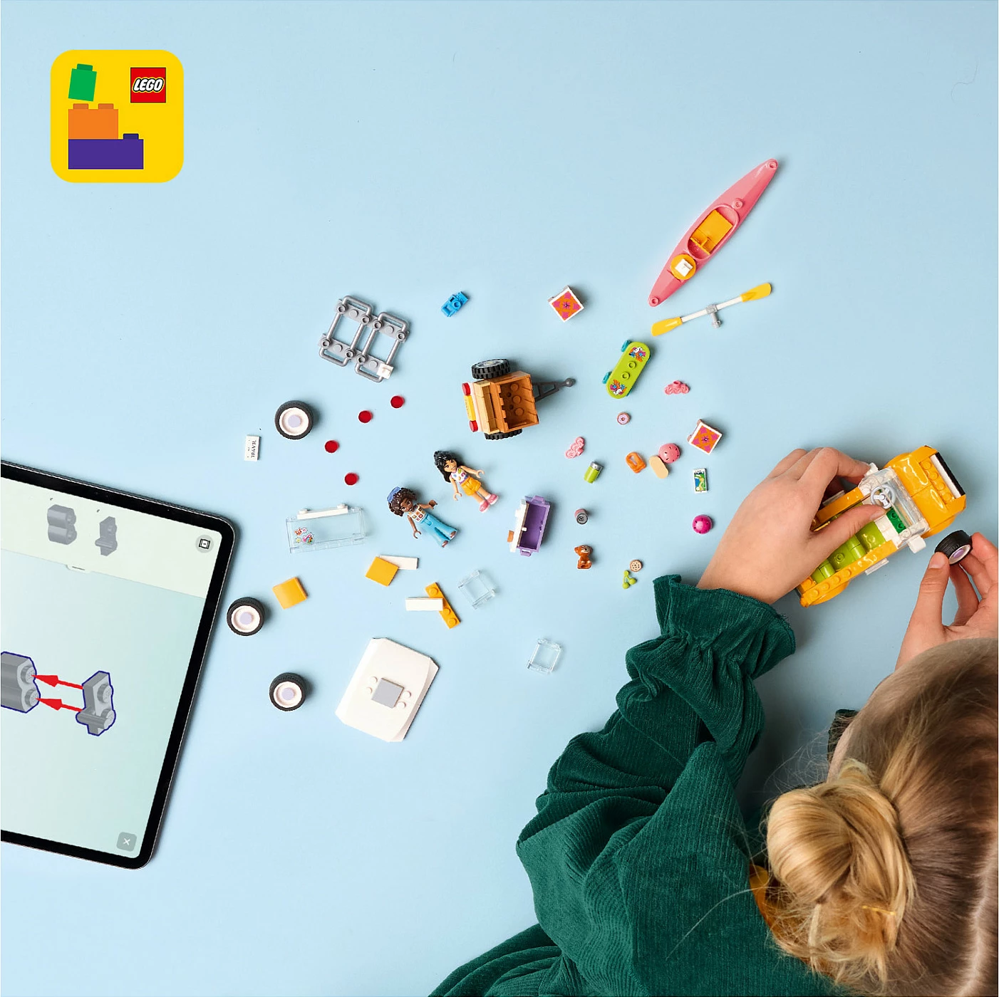 Set ndërtimi LEGO Friends 42659, veturë udhëtimi, 220 copë, e verdhë