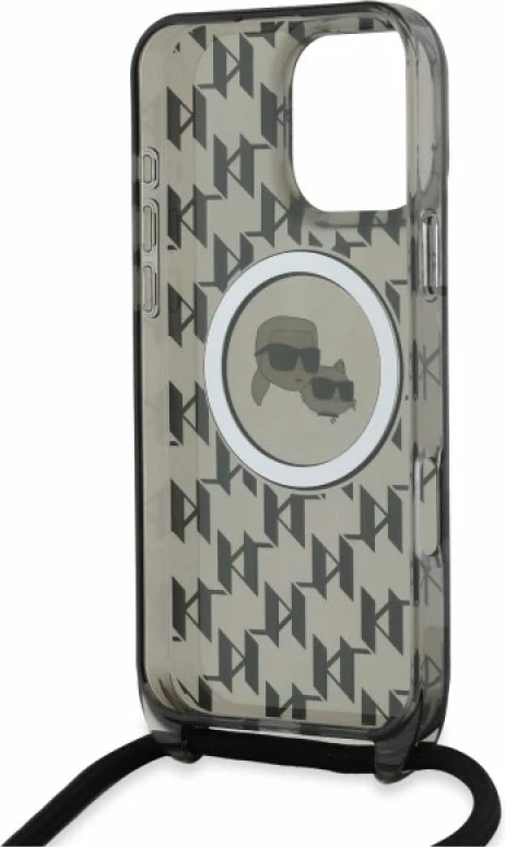 Kapak telefoni Karl Lagerfeld IML Crossbody Monogram Karl & Choupette Head MagSafe për iPhone 16 Pro Max, i zi