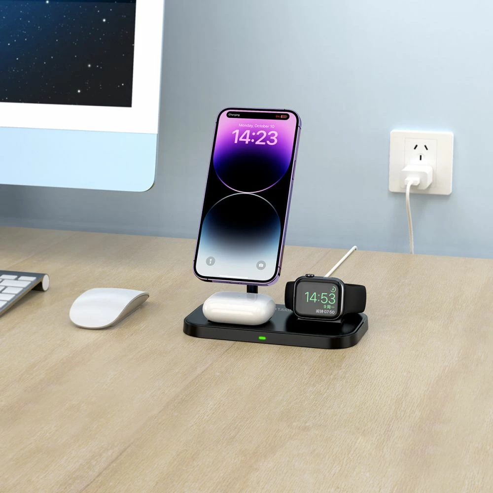 Karikues induktiv 3-në-1 Tech-Protect QI15W-A22 me MagSafe, për smartphone, Apple Watch dhe AirPods, i zi