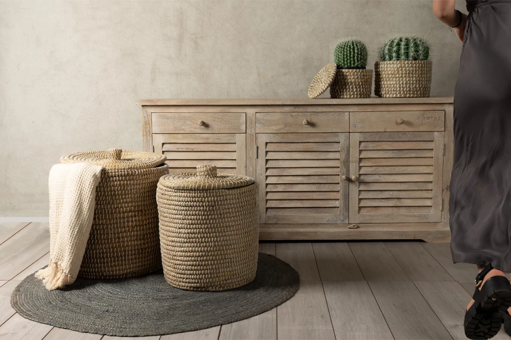 Qilim i rrumbullakët prej jute, ngjyrë kaltër, 120x120cm