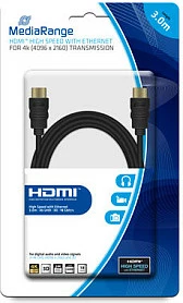 Kabllo HDMI MediaRange MRCS157, 3m, High Speed me Ethernet, 4K/3D, e zezë