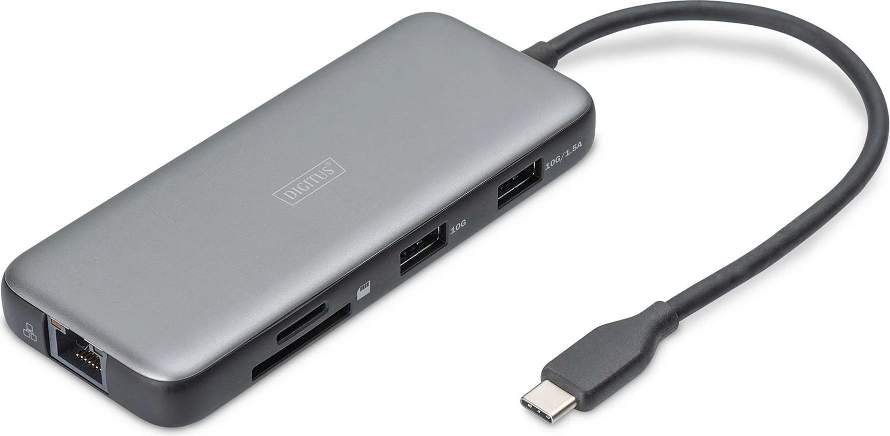 Docking USB-C Digitus, HDMI 4K, USB 3.2, RJ45, SD/MicroSD, USB PD, alumini gri