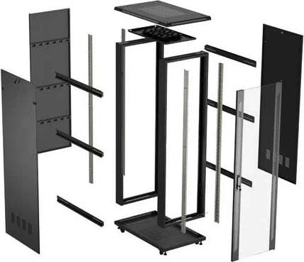 Shafë rack LANBERG 19" 42U 600x1000, derë e përparme me xham, e zezë