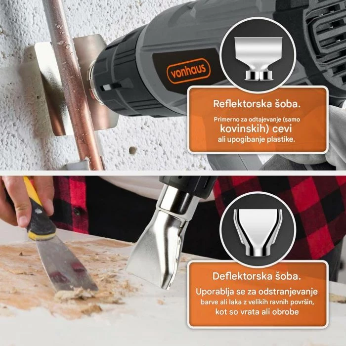 Pistoletë termike VonHaus 3515181 2000W 350–600°C, gri/zezë, set me 4 gryka