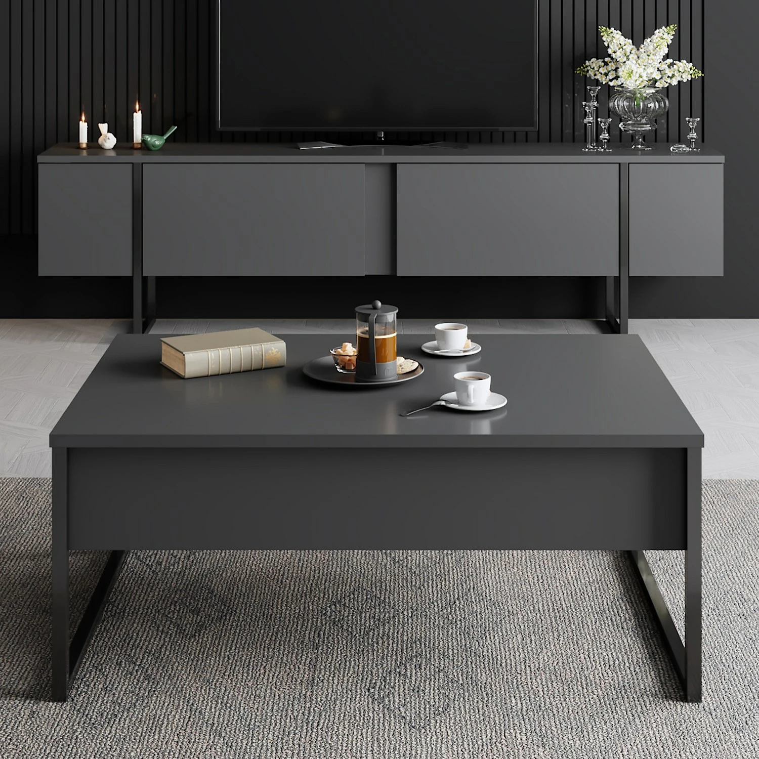 Tavolinë kafeje Skye Decor, Luxe, antracit, e zezë