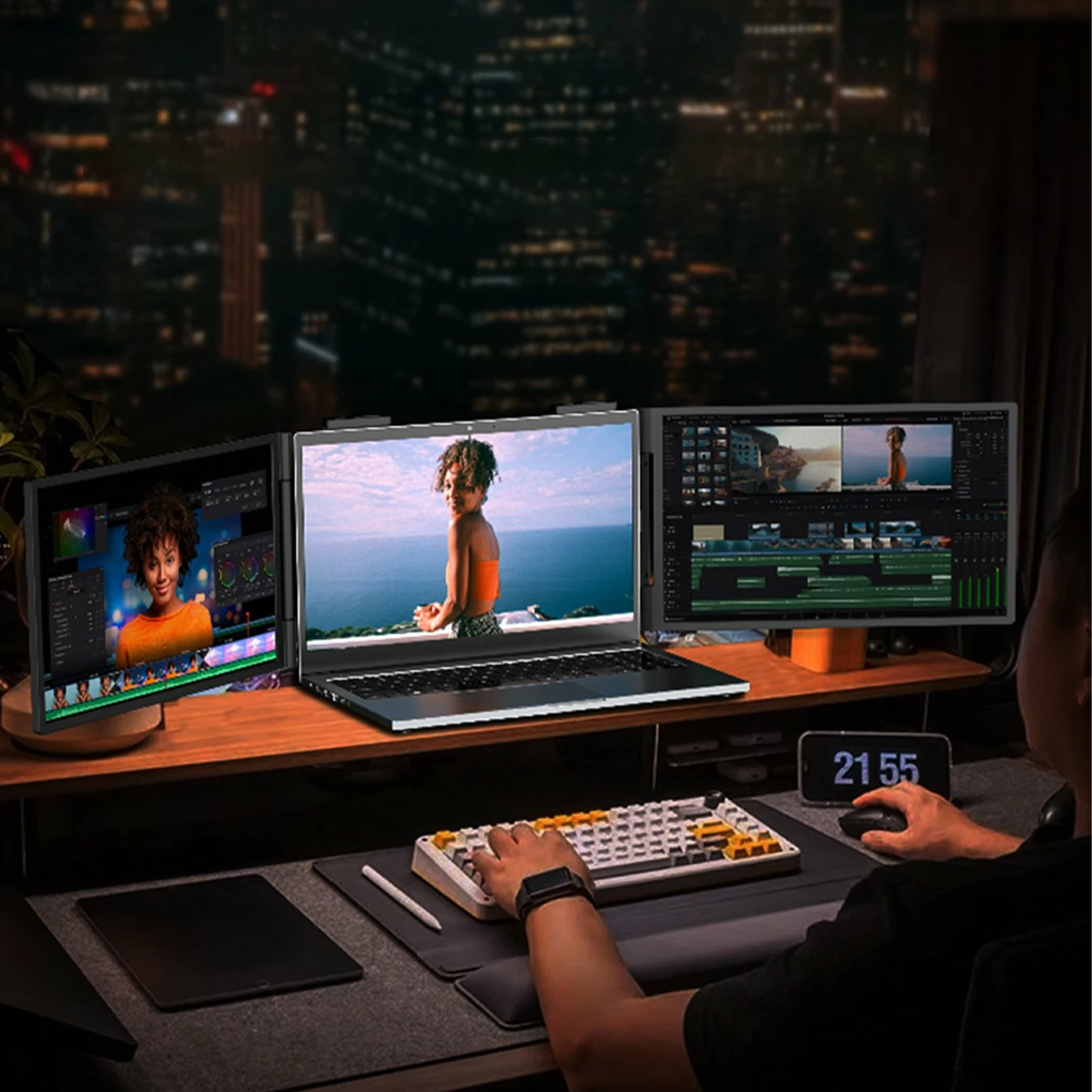 Monitor portativ i dyfishtë Zeuslap ZB14 2x14" Full HD IPS 60Hz, i zi, set me 2x kabllo USB-C