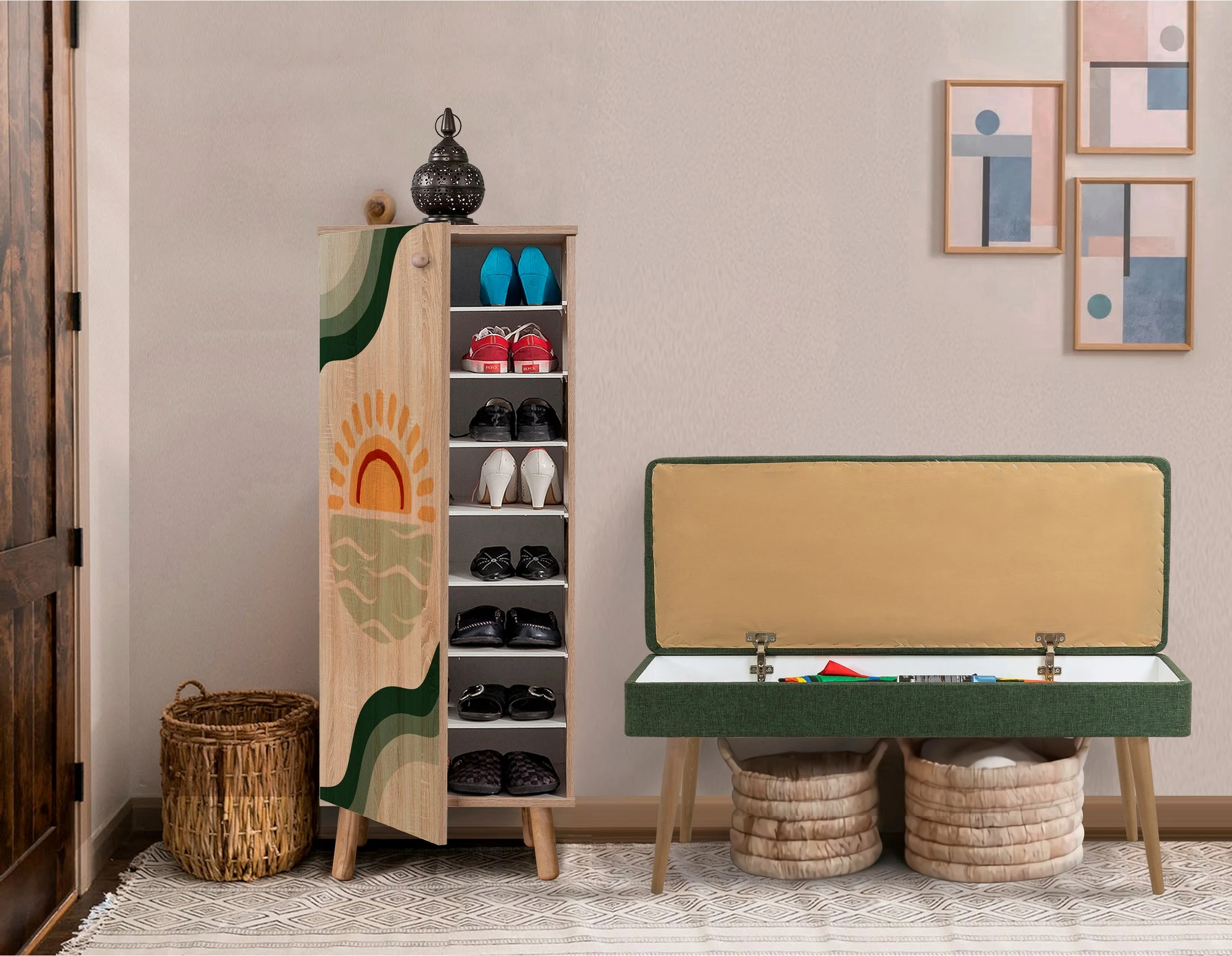 Set mobiljesh për korridor, Vegas Sonomo, ngjyrë sonomo dhe e gjelbër, 930-1070