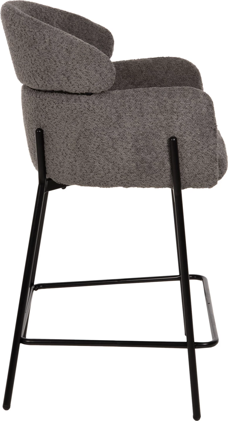 Karrige për bar mesatare WOLF FH8584.01, pëlhurë boucle gri, këmbë metalike të zeza, 56x56x96H cm., set prej 2 copë