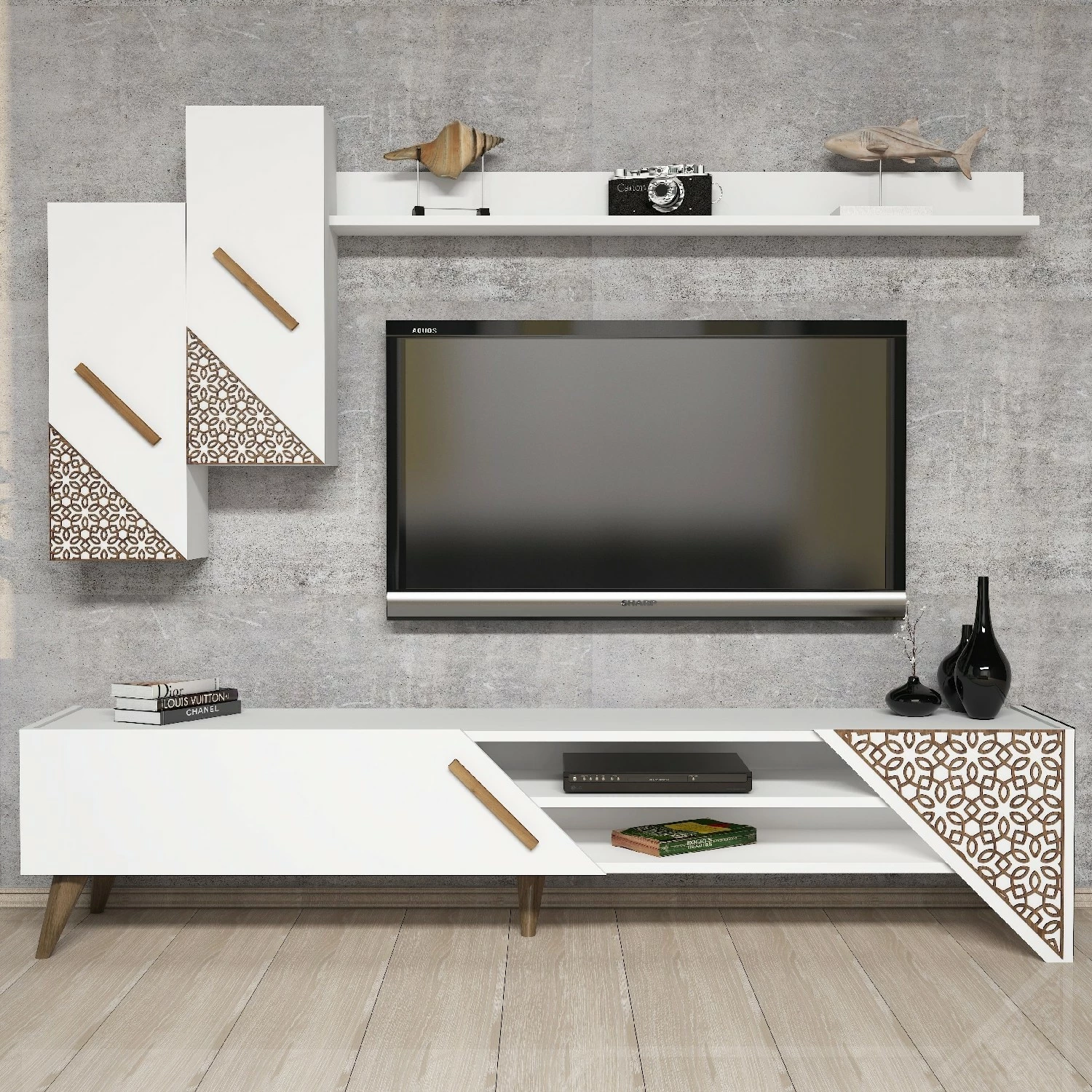 Set komodë TV Hanah Home, Beril, e bardhë