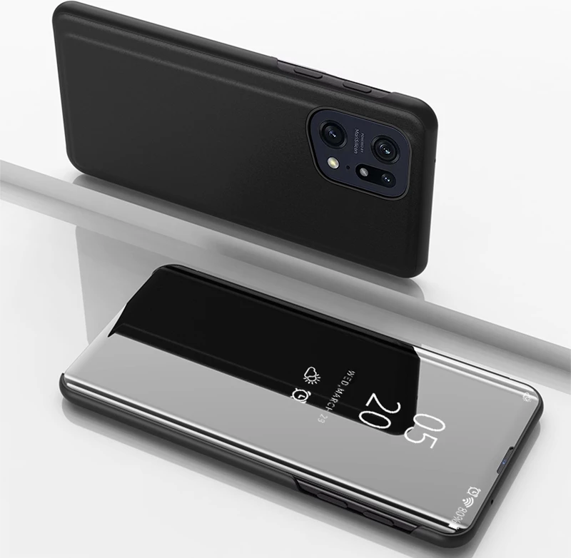 Mbështjellës Hurtel Clear View Case për Oppo Find X5 Pro, me kapak, i zi