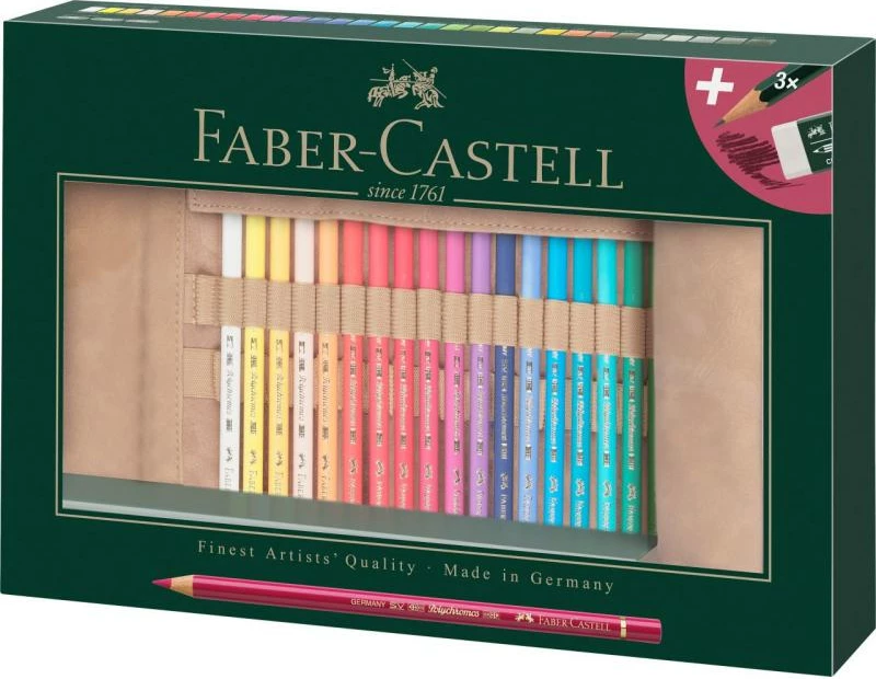 Set lapsa ngjyrash Faber-Castell Polychromos FC-110030, me etui rrotullues, 34 copë, shumëngjyrësh