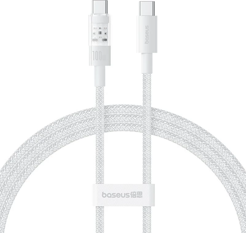 Kabllo Baseus Gem USB C në USB C, 1 m, 100 W, Bardhë
