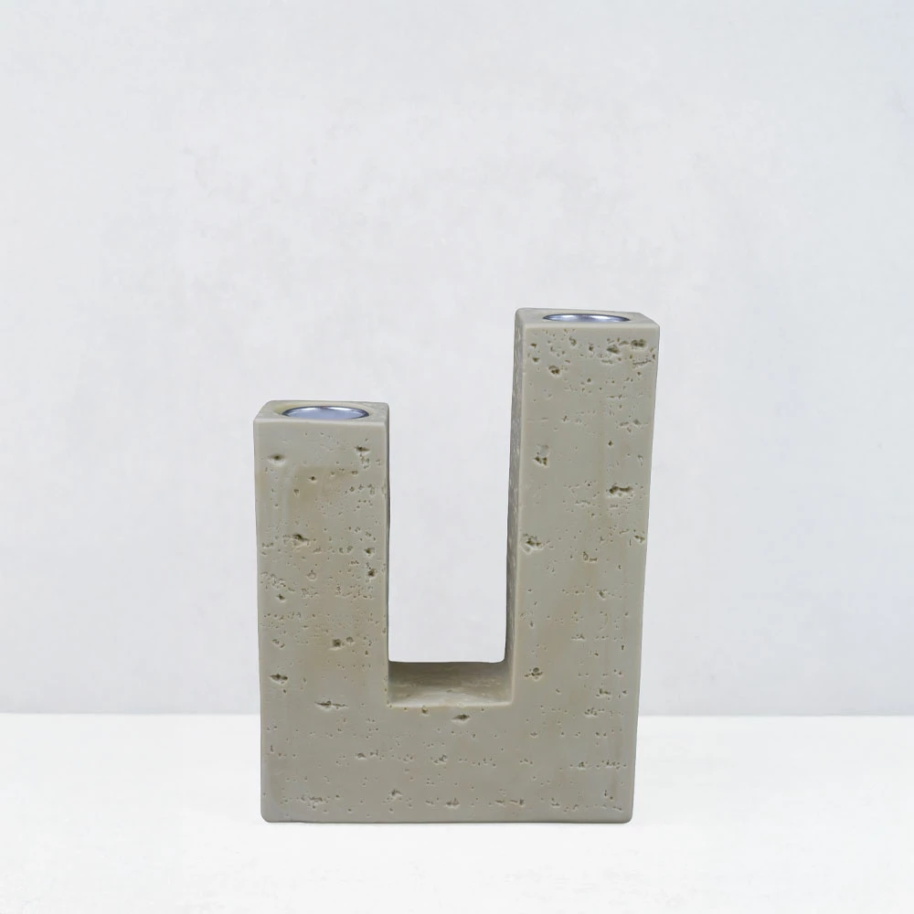 Mbajtëse qirinjsh FLUX III, rrëshirë, bezhë, 12x4x16cm