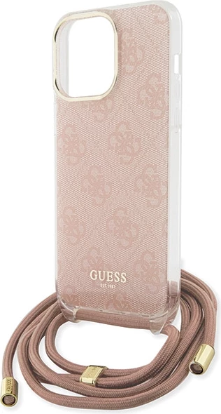 Mbështjellës Guess Crossbody Cord 4G Print për iPhone 15 Pro, Rozë