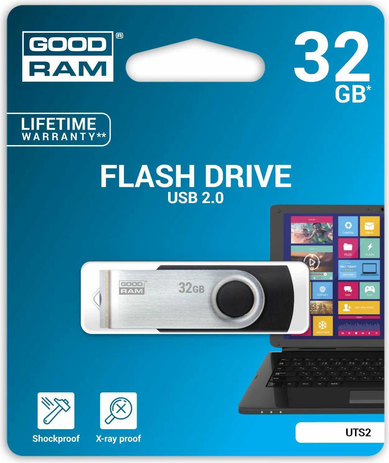 Pendrive GoodRam UTS2.0 32 GB USB 2.0 (UTS2-0320K0R11), e zezë/argjend