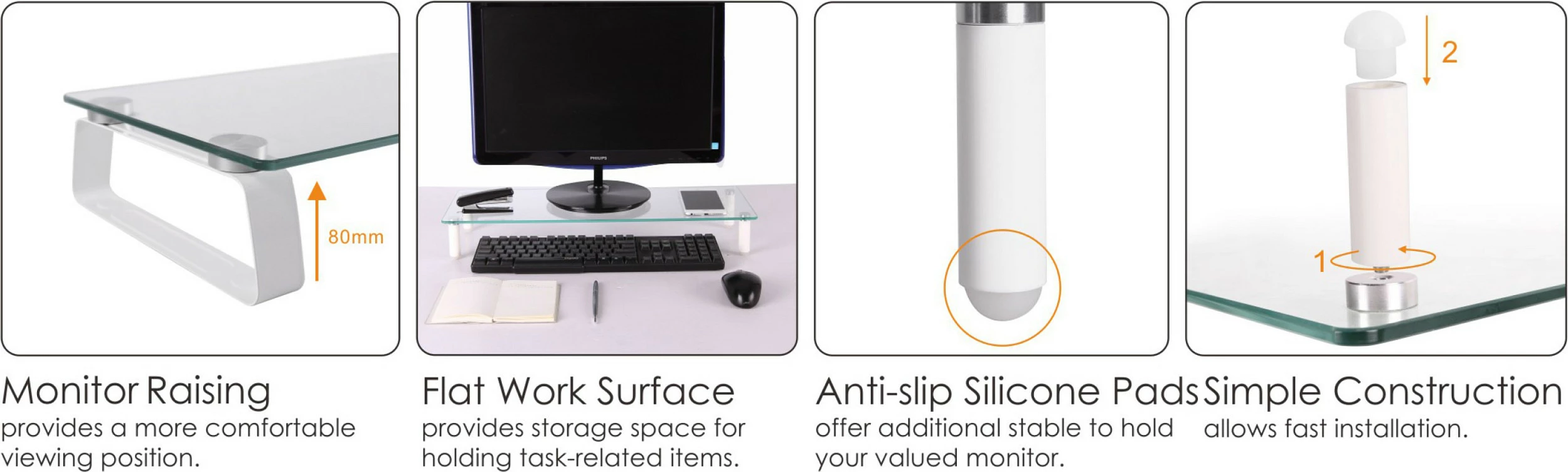 Ngritëse monitori EQUIP, xham, kapacitet 20 kg, 560x210x80 mm, transparente
