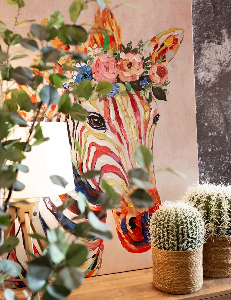 Pikturë dekorative me zebrë, shumëngjyrëshe, kanavacë, 80x120x4cm