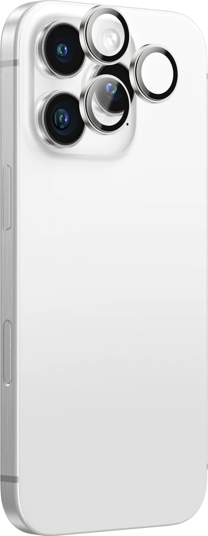 Mbrojtës lenteje qelqi 3-lentesh me kornizë alumini, AmazingThing, AR Aluminum 3 Lens Glass with Camera Lens Frame, 9H, ngritje 0.4 mm, për iPhone 16 Pro / 16 Pro Max, Silver