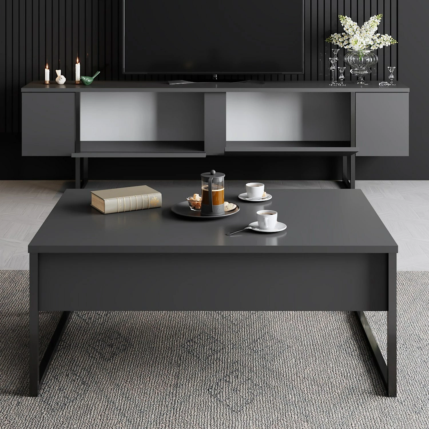 Set mobiljesh për dhomë dite, Luxe, antracit, e zezë