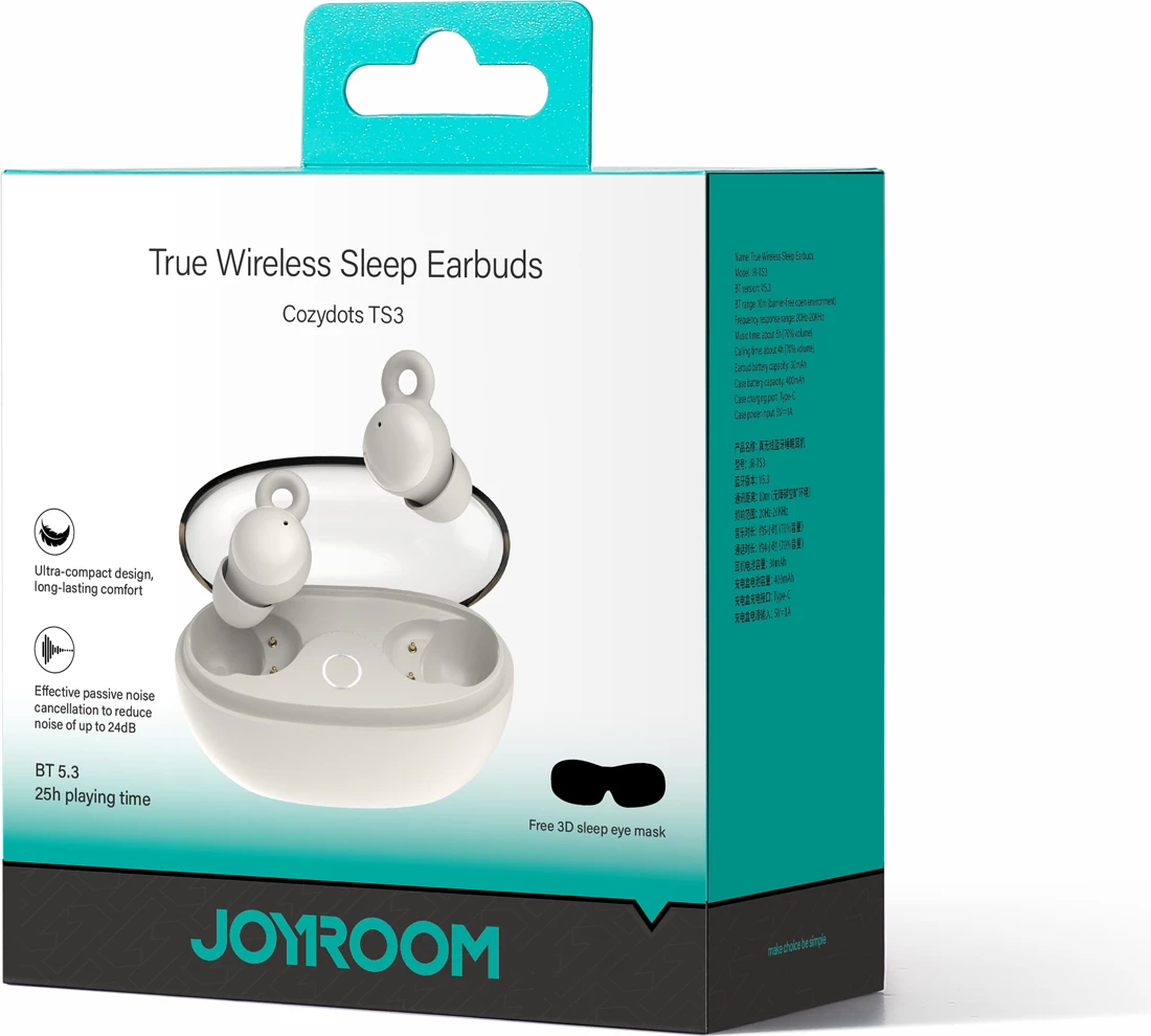 Kufje wireless in-ear Joyroom JR-TS3, për gjumë, Bluetooth 5.3, 400 mAh, Bardhë