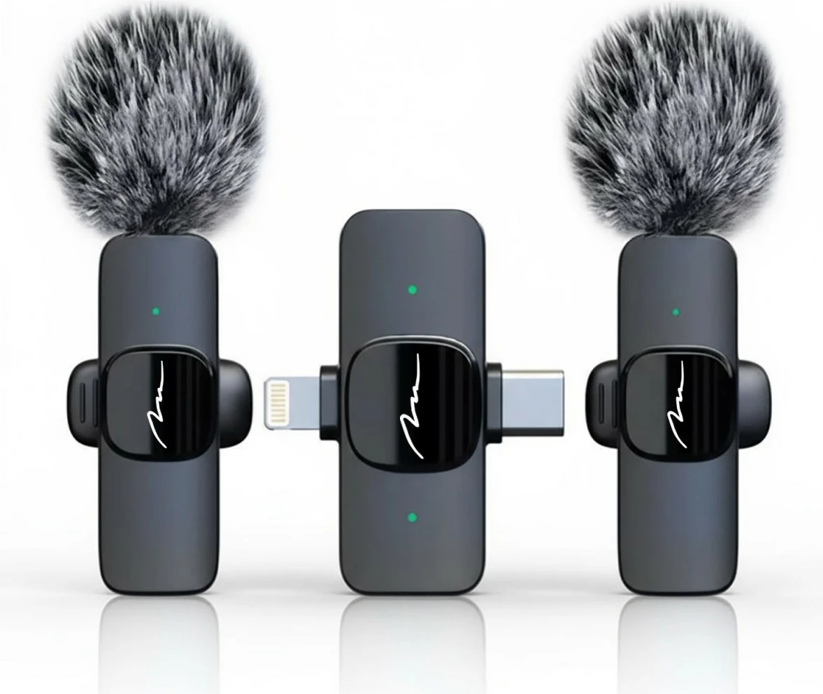 Set mikrofon lavalier pa tel, Media-Tech Micro-Mic Duo MT416, 2 mikrofona me reduktim zhurme, marrës USB‑C/Lightning, deri 35 m, anthracite