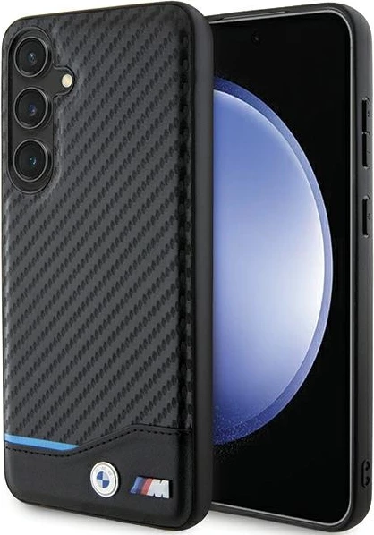 Mbështjellës celulari BMW BMHCS24M22NBCK Leather Carbon për Samsung Galaxy S24+ (S926), hardcase TPU/PC me lëkurë eko, i zi