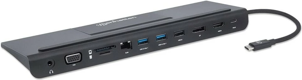 Docking station MANHATTAN USB-C 11-in-1, 4K, 3 monitorë, e zezë