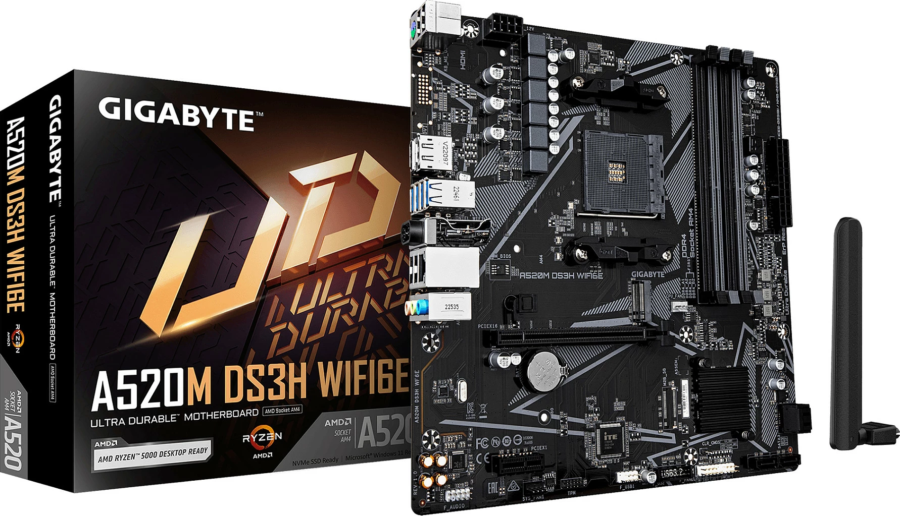 Pllakë amë Gigabyte A520M DS3H WiFi6E, Socket AM4, micro ATX, DDR4, e zezë