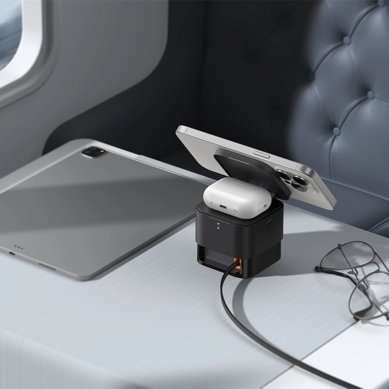 Karikues wireless 3-në-1 Baseus MagPro, 25W, MagSafe, për telefon, kufje e smartwatch, i zi