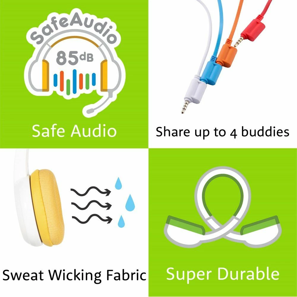 Kufje me mikrofon BuddyPhones School+ BP-SCHOOLP-BLUE, 3.5mm, limit 85dB, për fëmijë 3+, blu, me BuddyJack dhe çantë