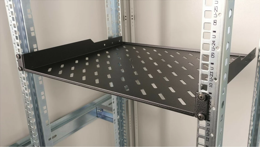 Raft rack EQUIP 19" 1U, i fiksuar, i ventiluar, i zi