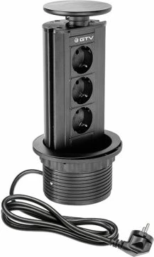 Prizë e inkorporume (recessed) GTV AE-BPW3GS-20, 3x 230V, Ø100mm, kabllo 1.5m, IP20, e zezë