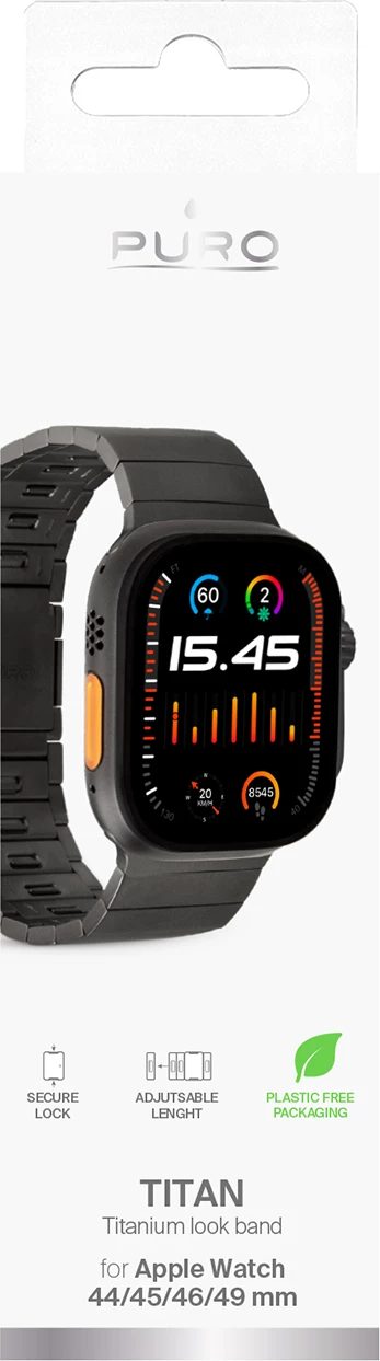 Rrip çeliku inox për Apple Watch Puro TITAN, 42/44/45/49mm, i zi