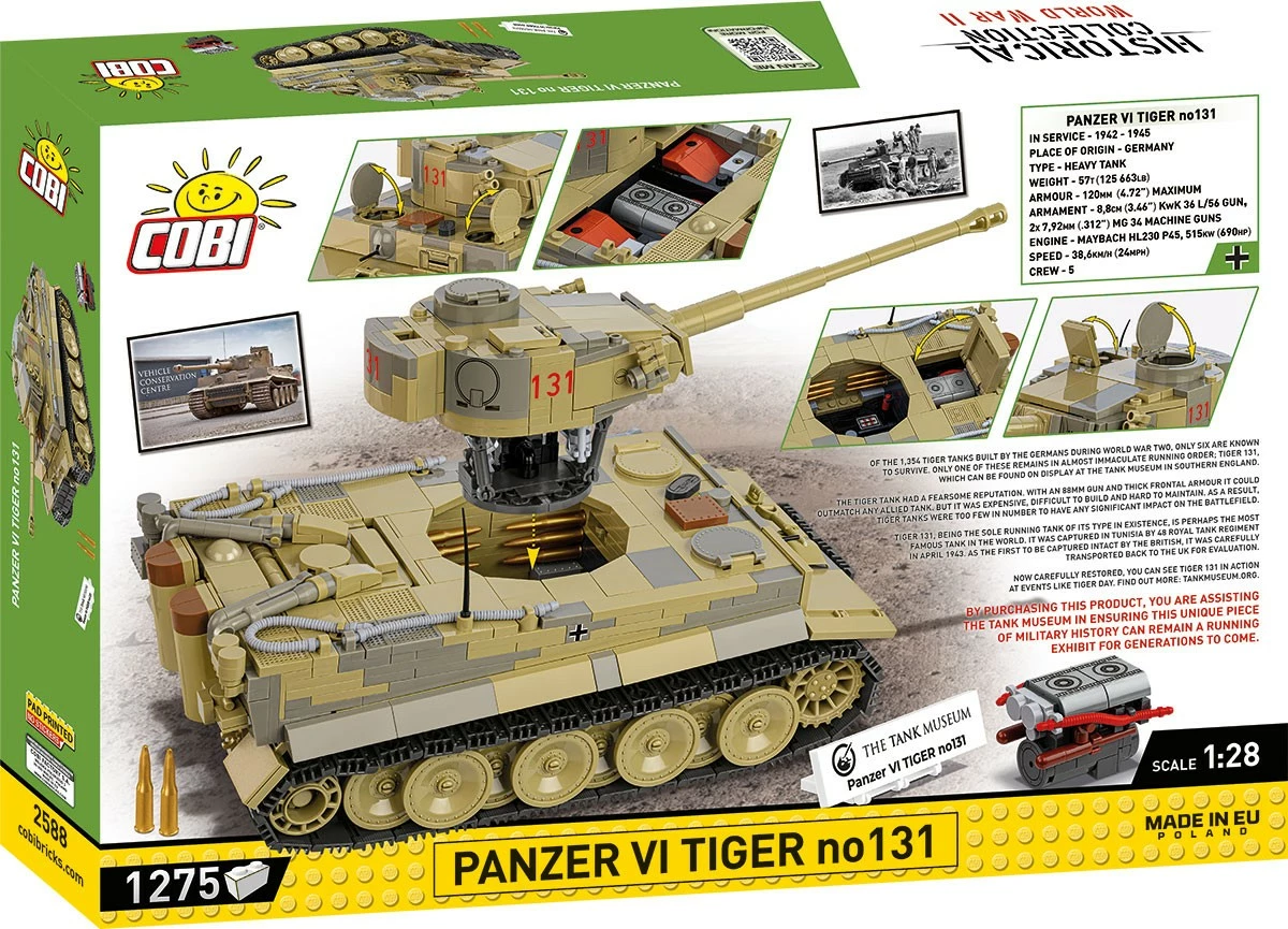 Set blloqesh Cobi Klocki Panzer VI Tiger no131, 1275 pjesë, 1:28, plastikë