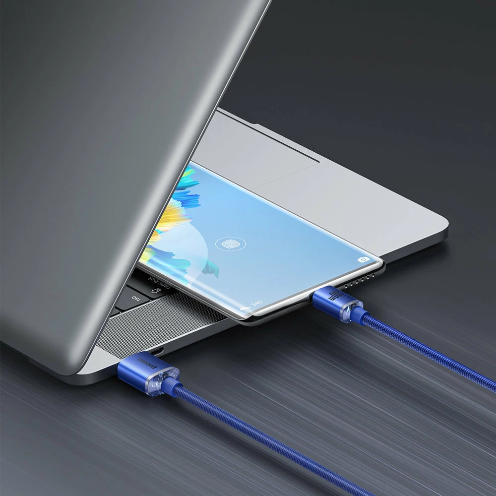 Kabllo karikimi e shpejtë Baseus Crystal Shine Series USB-A në USB-C, 1.2m, 100W, Kaltër