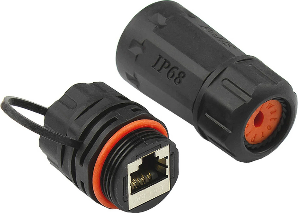 Konektor RJ-45 GoodConnections Alcasa ODC-06, Cat6a, femër, i drejtë, IP68, kontakte gold, i zi
