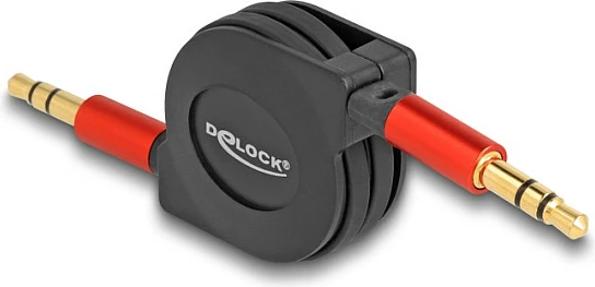 Kabllo audio DeLOCK retraktabile 3.5mm jack stereo M-M, 0.9m, kuqe/zezë