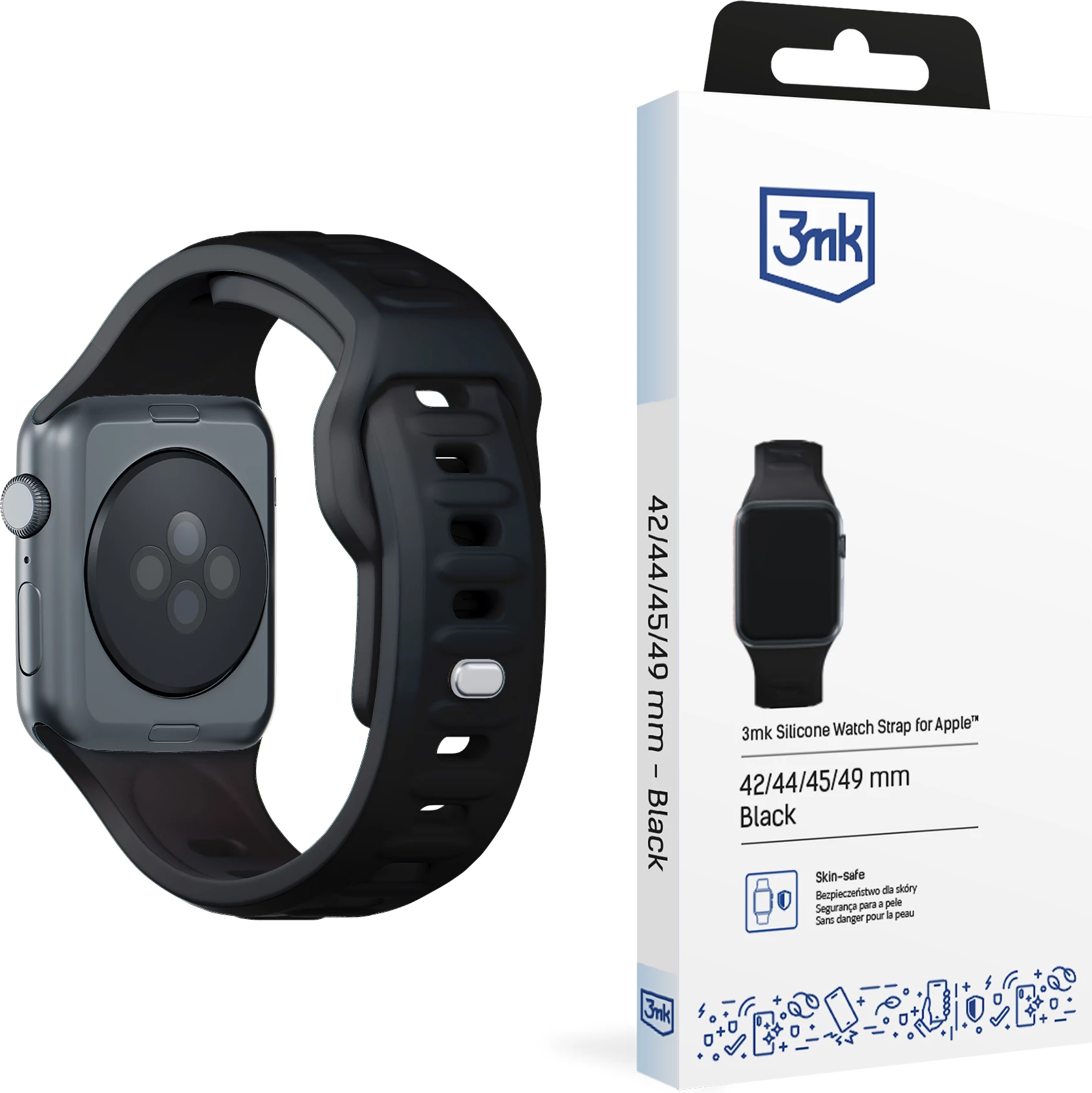 Rrip silikoni për Apple Watch 3mk, 42/44/45/49 mm, i zi