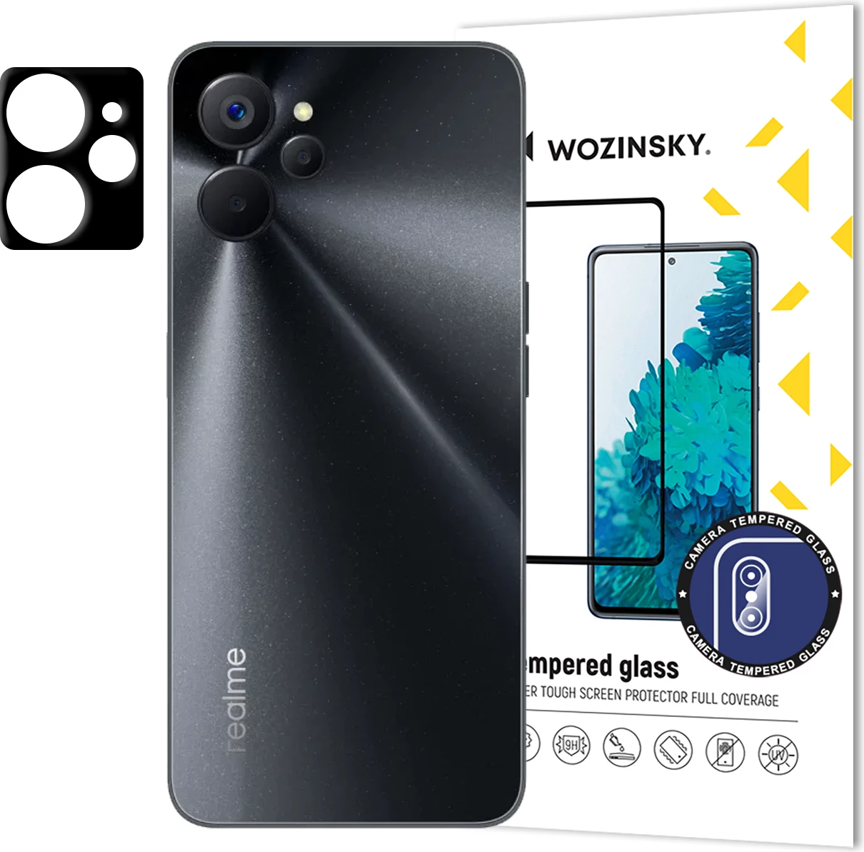 Xham i temperuar për kamerë Wozinsky për Realme 10 5G / Realme 9i 5G, i zi