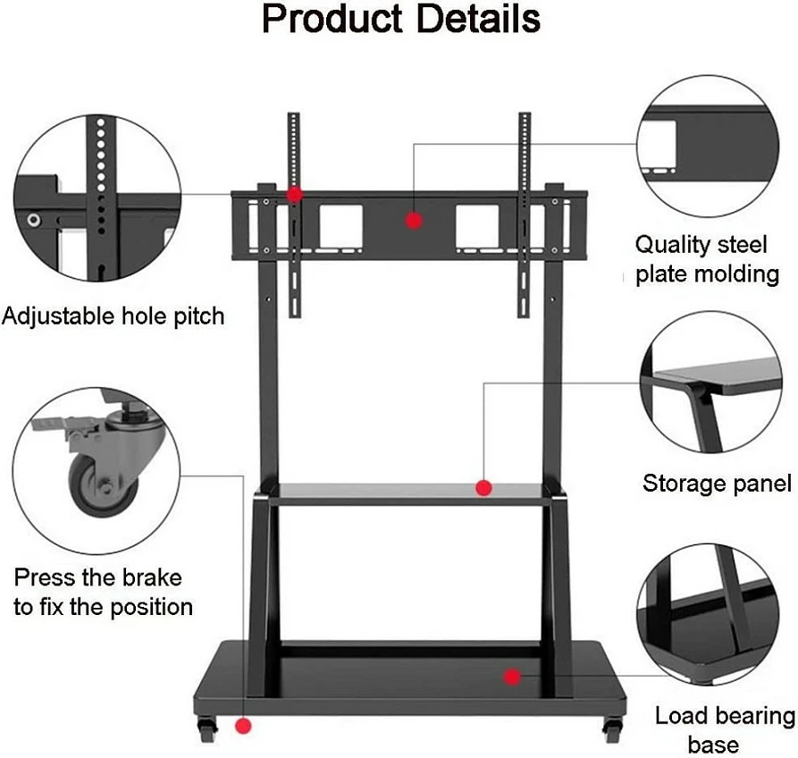 Mbajtëse dyshemeje për TV/Monitor Techly ICA-TR30, me rrota, VESA 1200x600, 55-100", 150 kg, e zezë